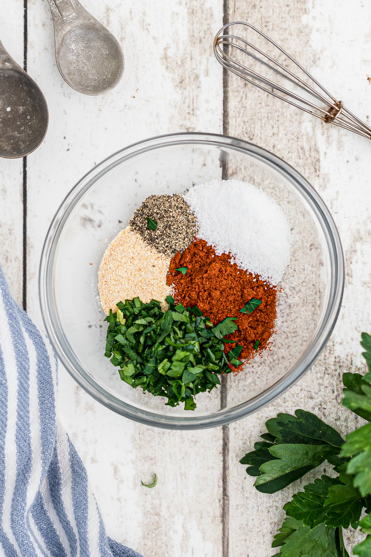 seasonings in a bowl for beef and potato au gratin.