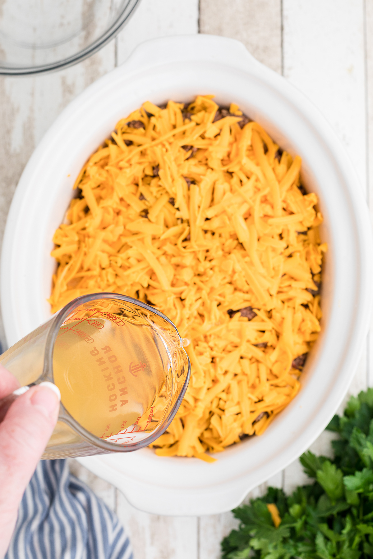 chickne broth being poured over.