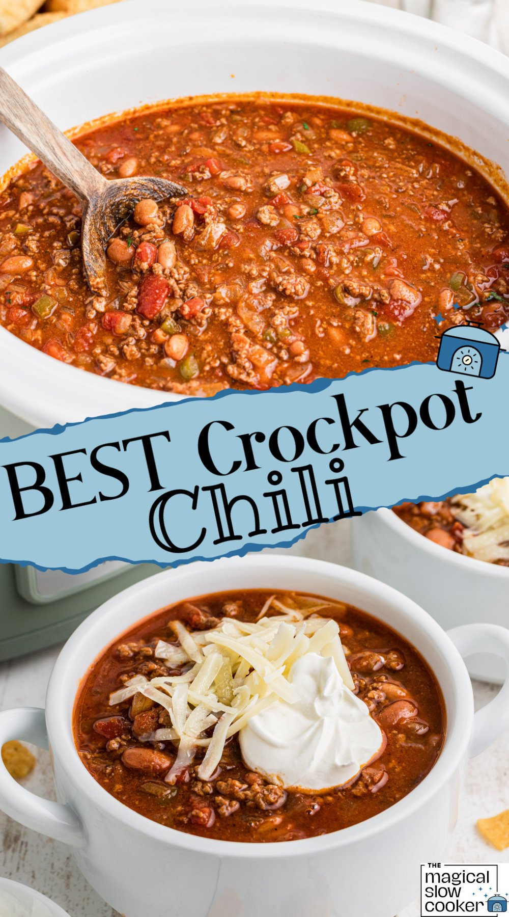 2 images of crockpot chili.