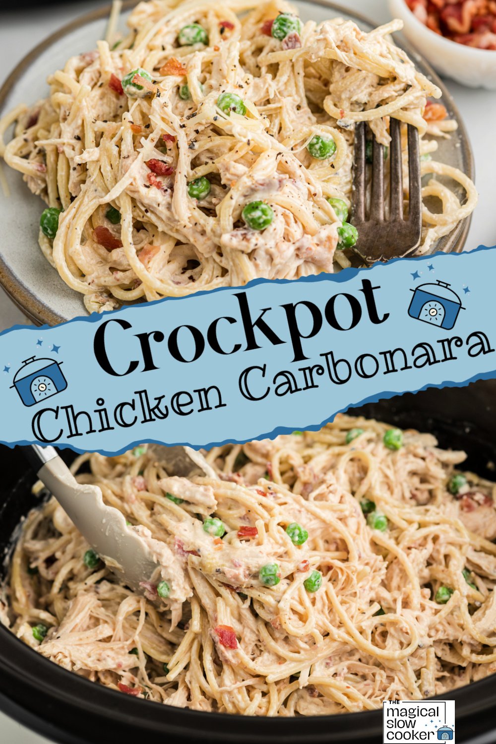 2 images of chicken carbonara.