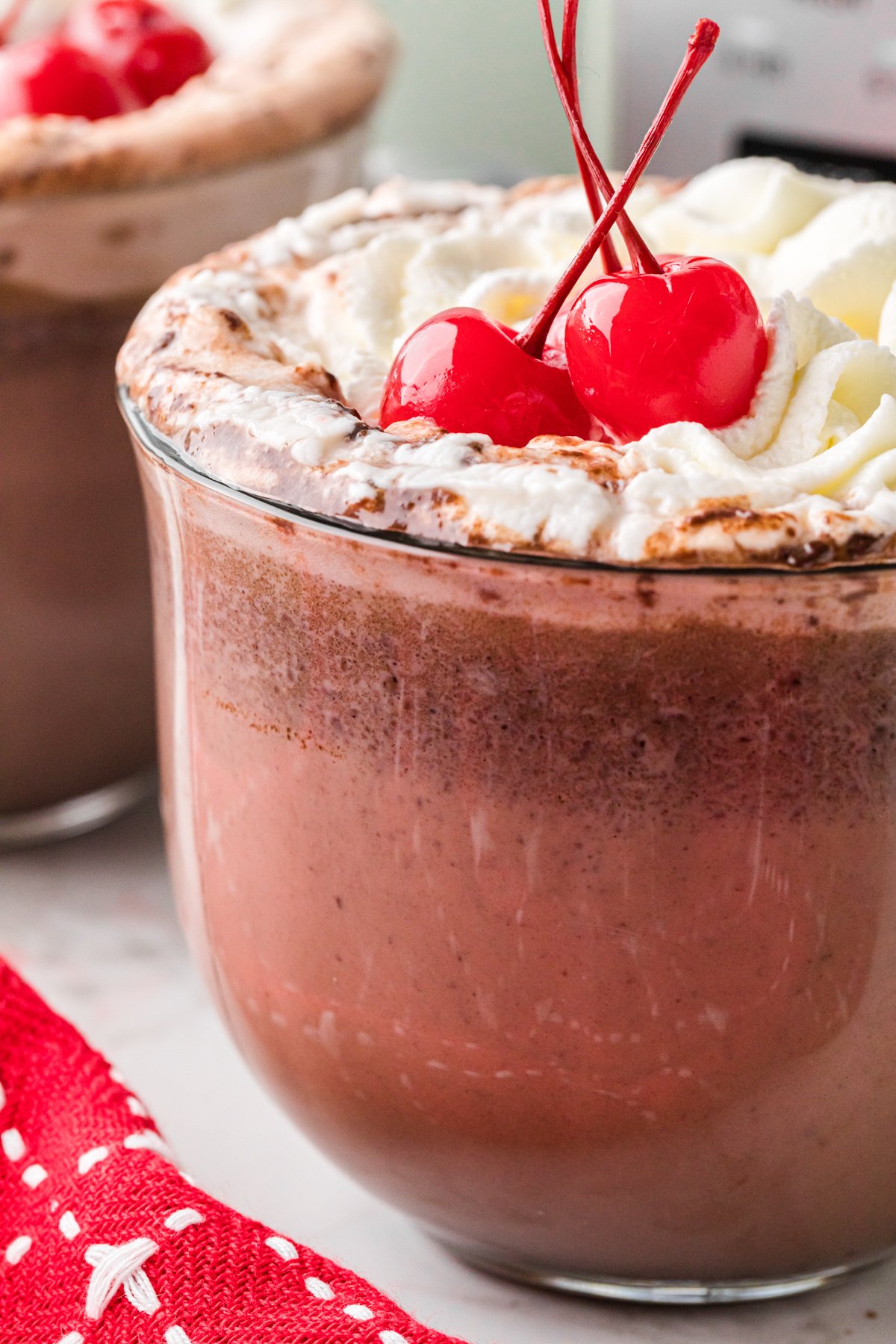 close up of chocolate cherry hot chocolate.