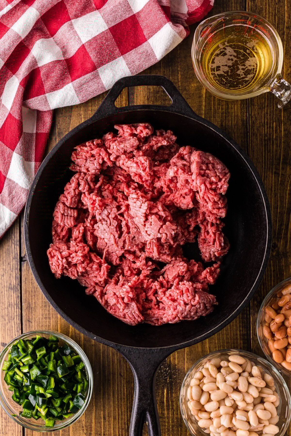 Cooking ground beef in a skillet.