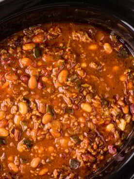 Cowboy chili in a slow cooker.