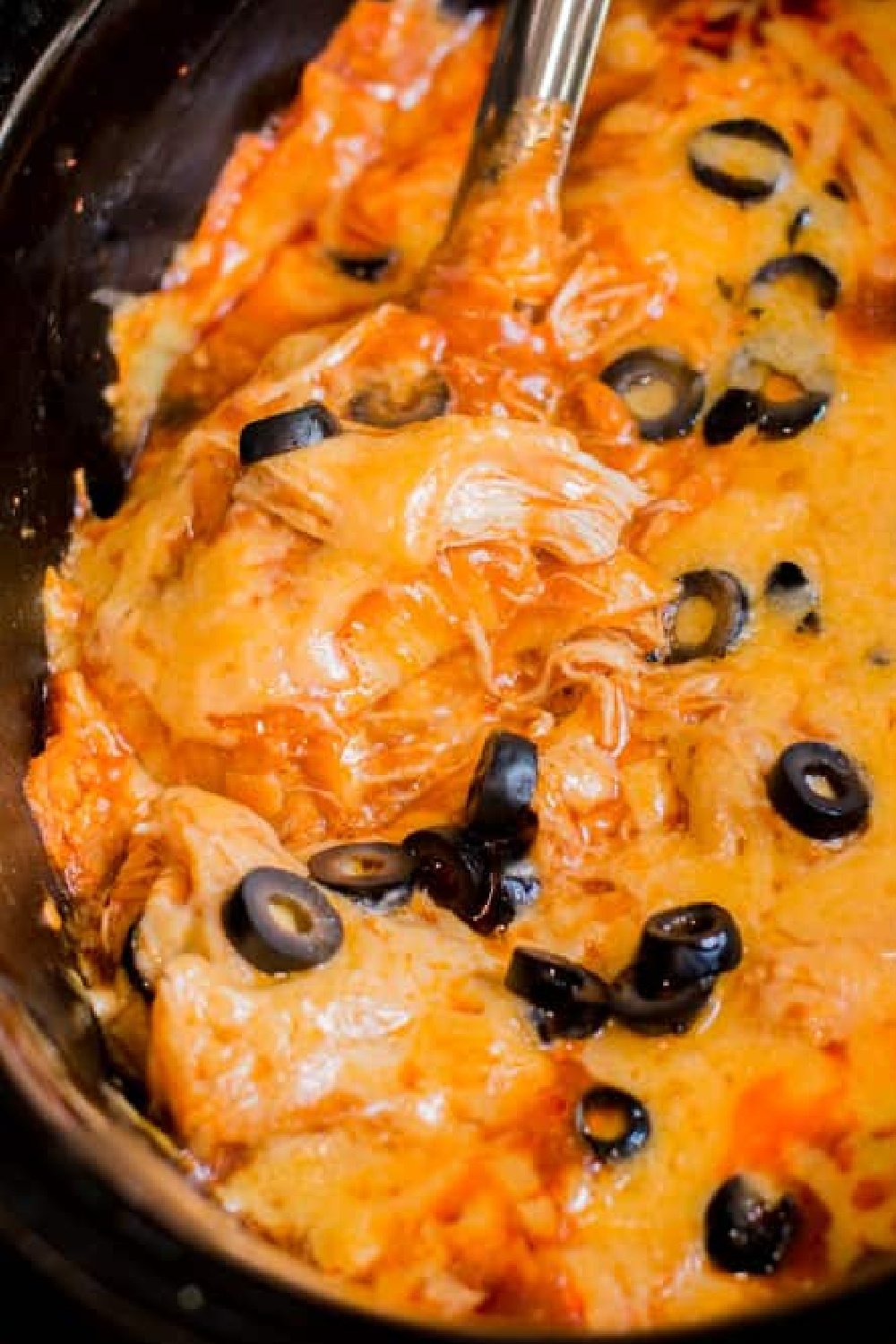 close up of enchilada casserole.