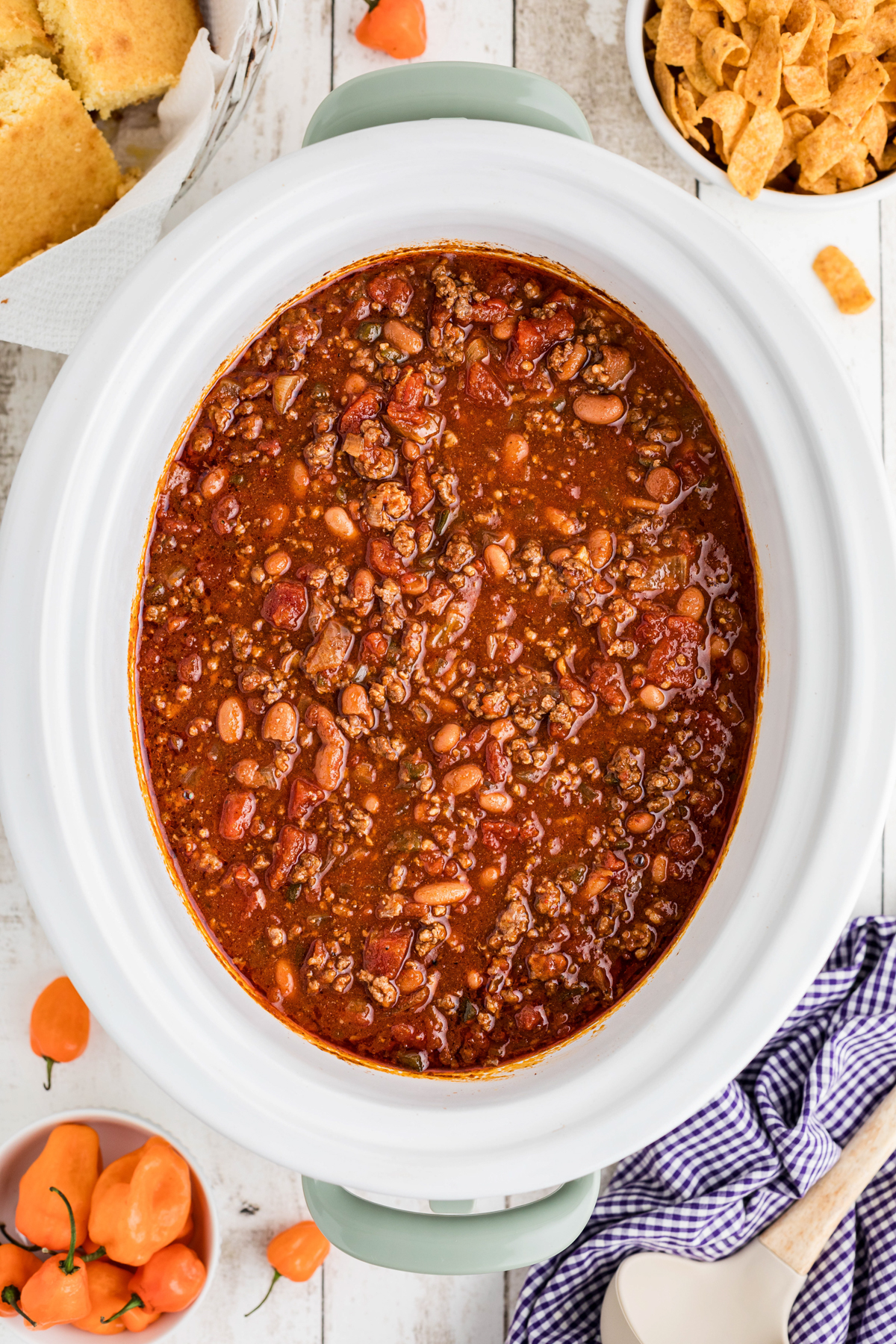 Habanero chili in a crockpot after cooking.
