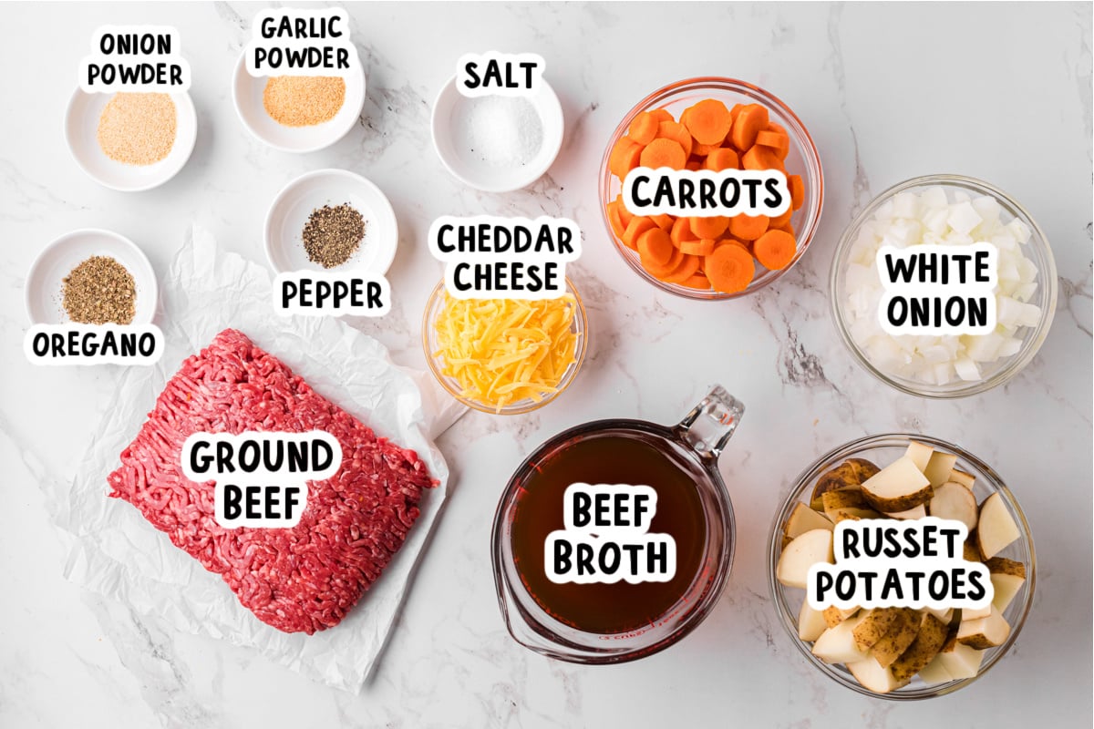 Ingredients for slow cooker hobo soup on a table.