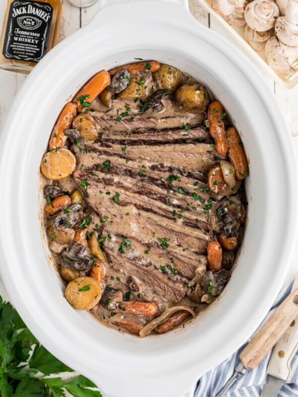 Jack daniels pot roast in a slow cooker.