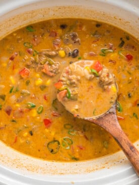 Ingredients for nacho soup in a crockpot.