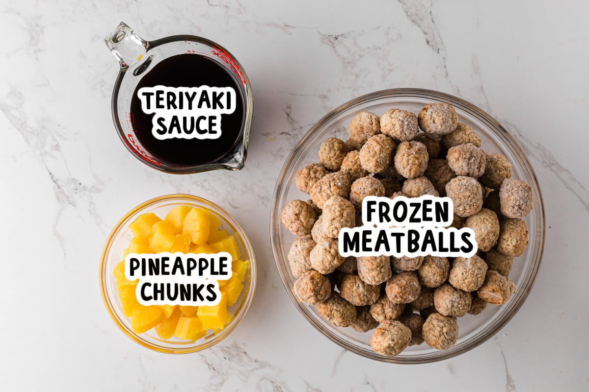 Ingredients for making pineapple meatballs on a table.
