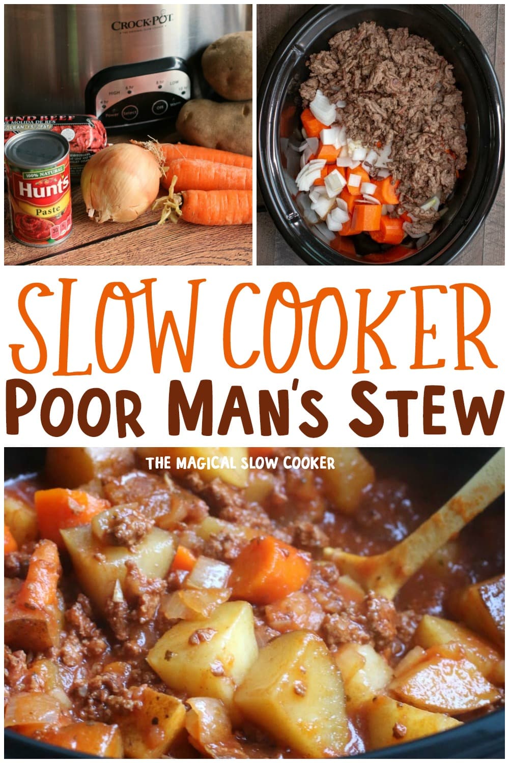 collage of photos of poor man's stew for pinterest