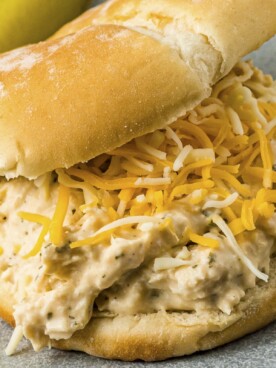 close up of ranch chicken sandwich on plate