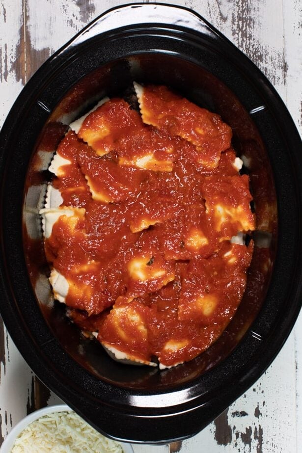 marinara on top of ravioli