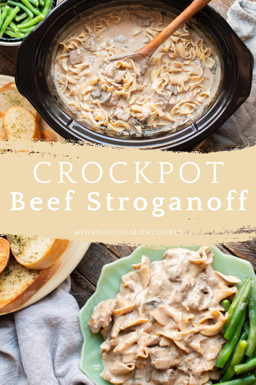 2 images of beef stroganoff.