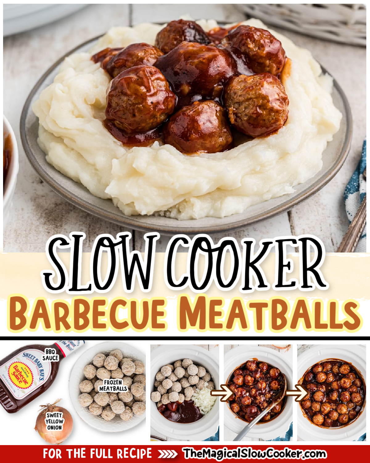 Barbecue meatball photos with text of what the ingredients are for facebook.