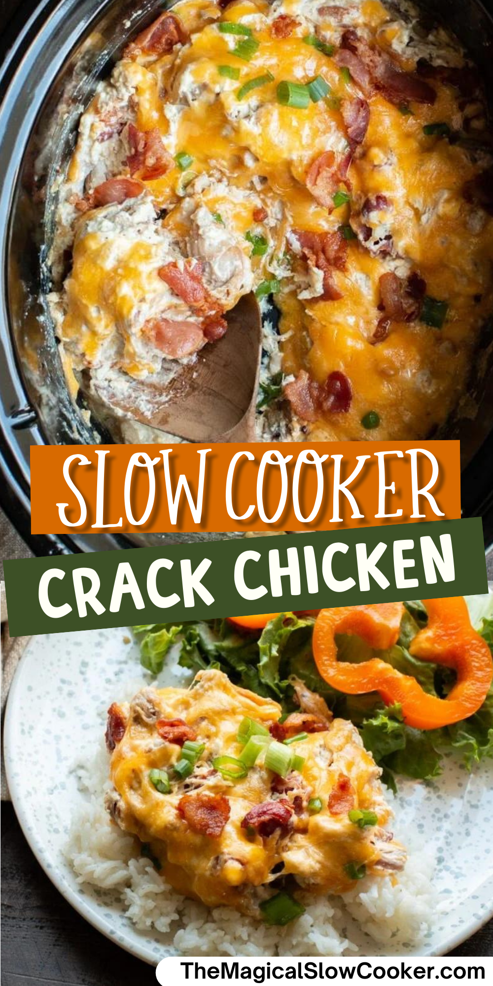 Crack chicken images with text overlay for pinterest.