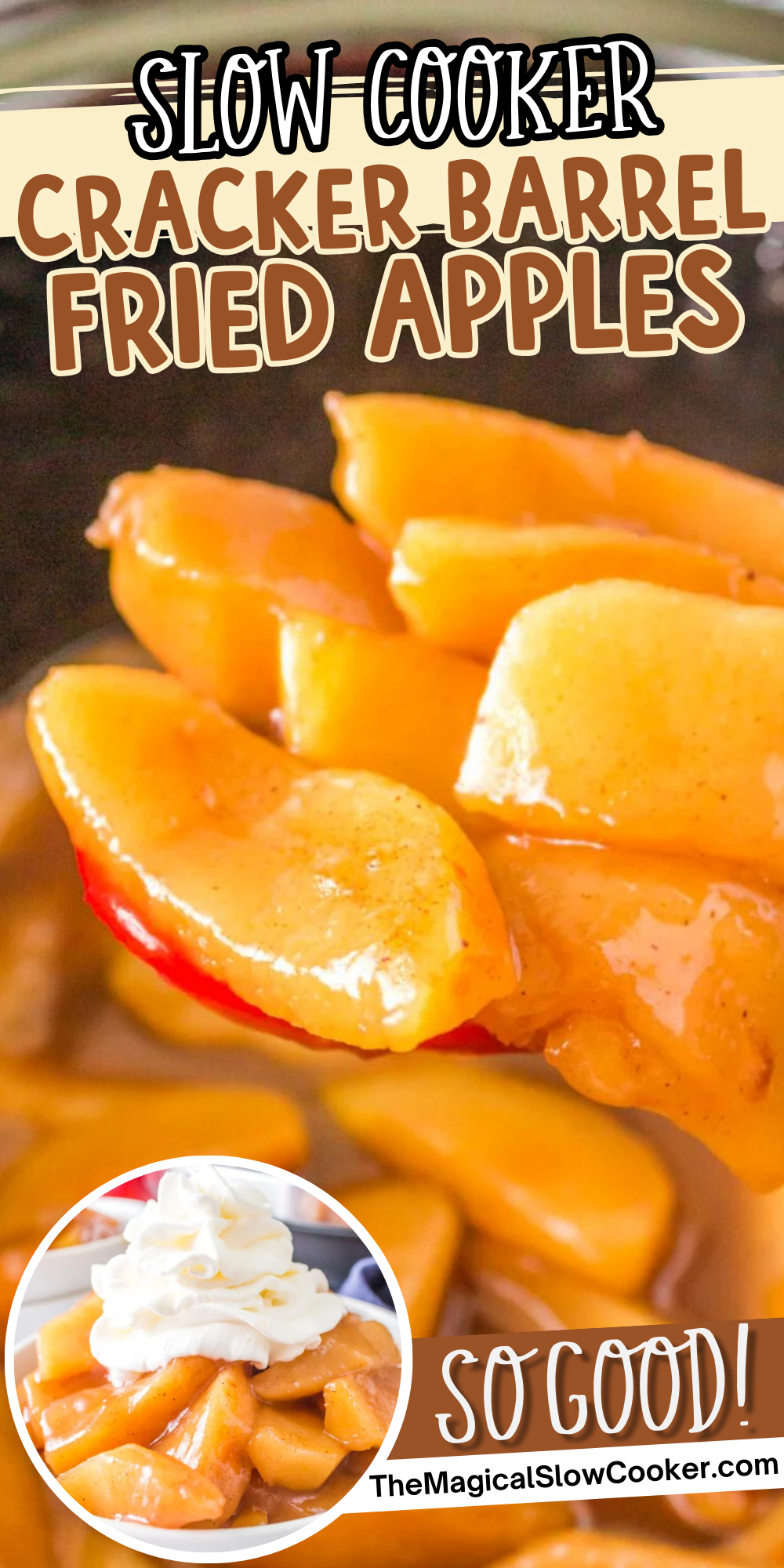 Cracker Barrel fried apples images with text overlay for pinterest.