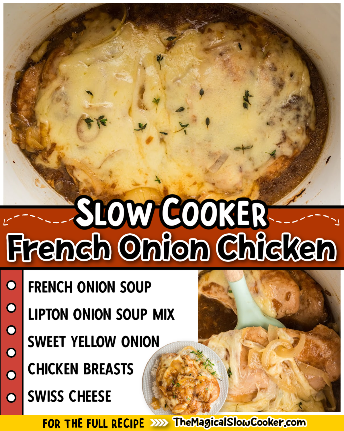 French Onion chicken images with text of what the ingredients are.